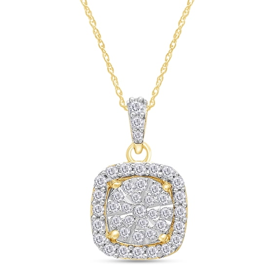 AFFY 1/3 CT.T.W. Round Cut Natural White Diamond Cushion Pendant Necklace In 14K Yellow Gold Over Sterling Silver (0.33 Cttw, I2-I3 Clarity), 18"