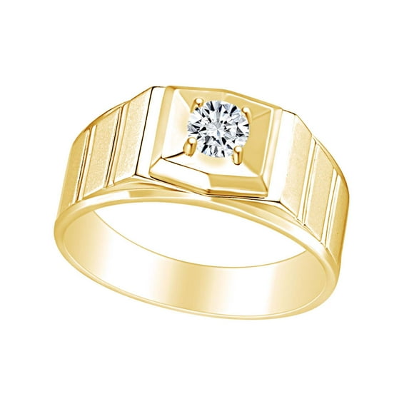 AFFY 1/3 Carat Natural Diamond Men Engagement Wedding Ring 14k Solid Yellow Gold (I-J Color, I2-I3 Clarity, 0.33 Cttw) Ring Size-12.5