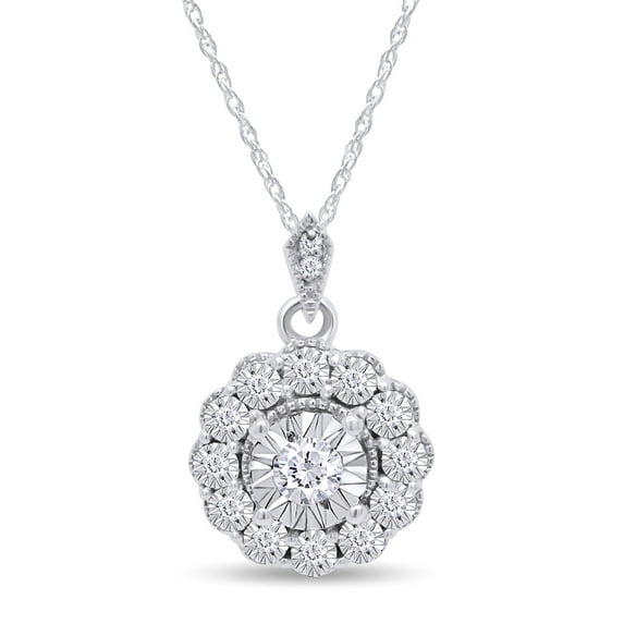 AFFY 1/3 Carat Round Cut White Natural Diamond Miracle Flower Pendant Necklace Along With 18" Chain in 14k White Gold Plated 925 Sterling Silver For Womens