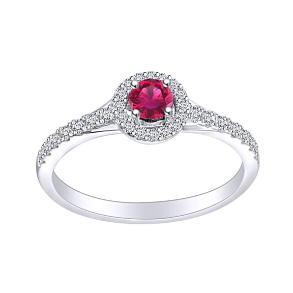 AFFY 1/3 Carat Simulated Ruby & White Natural Diamond Halo Cluster Engagement Ring In 14k Solid White Gold(0.33Cttw) Ring Size-5