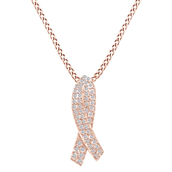 AFFY 1/3 Carat White Natural Diamond Cancer Awareness Sign Pendant Necklace In 14K Solid Rose Gold (0.33 Cttw)