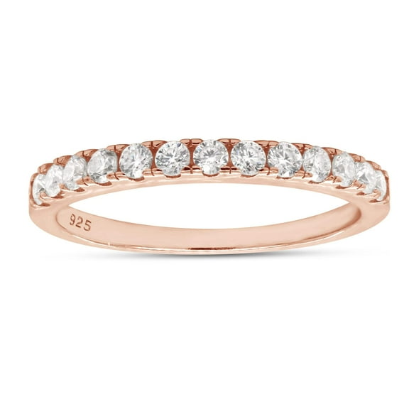 AFFY 1/3 Carat (ctw) Round Lab Grown Diamond Half Eternity Wedding Band Ring For Women In 14k Rose Gold Over Sterling Silver (0.33 Ctw) Ring Size - 4