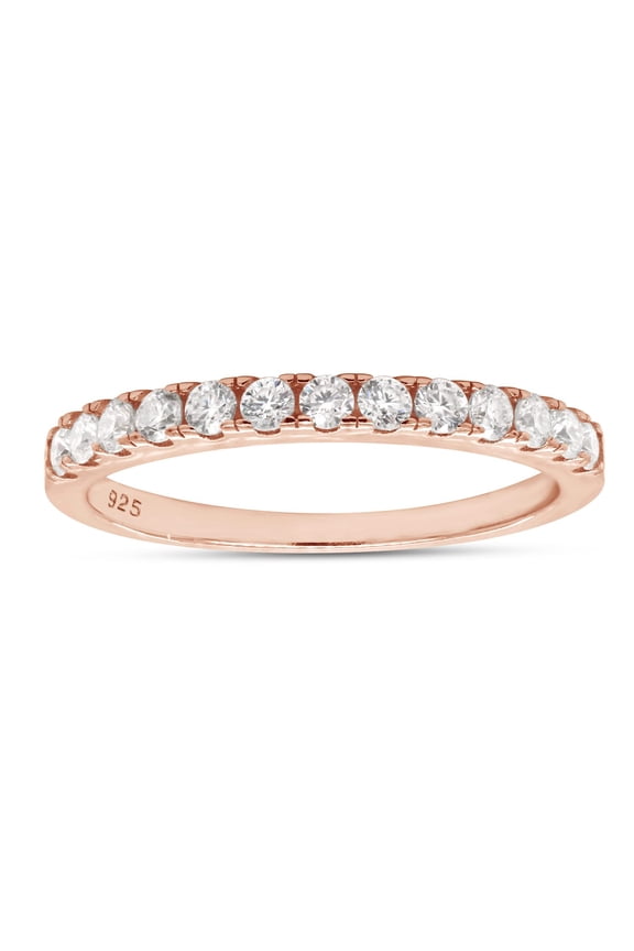 1/3 Carat (ctw) Round Lab Grown Diamond Half Eternity Wedding Band Ring For Women In 14k Rose Gold Over Sterling Silver (0.33 Ctw) Ring Size - 8