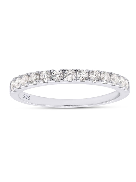 1/3 Carat (ctw) Round Lab Grown Diamond Half Eternity Wedding Band Ring For Women In 14k White Gold Over Sterling Silver (0.33 Ctw) Ring Size - 9