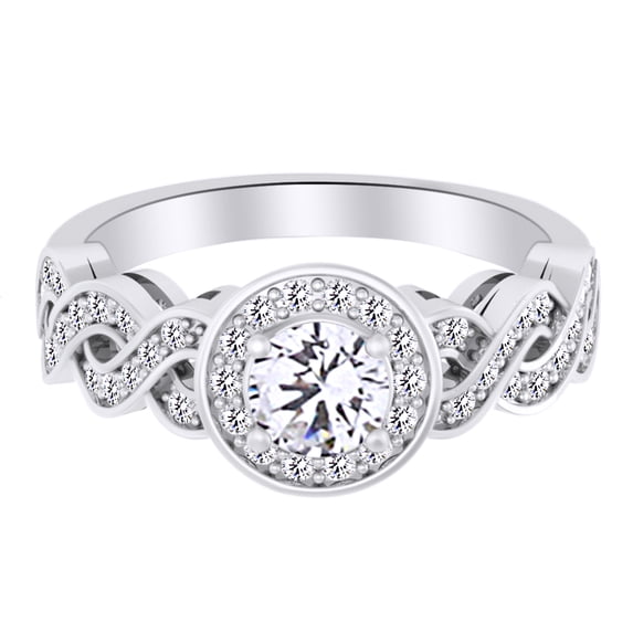 AFFY 1.31 Ct White Natural Diamond Entwined Halo Engagement Ring in 14k White Gold Ring Size - 5