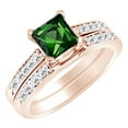 thumbnail image 1 of AFFY (1.35 cttw) Simulated Green Emerald & White Natural Diamond Engagement Wedding Ring Set In 14k Rose Gold With Ring Size 6, 1 of 1