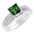 thumbnail image 1 of AFFY (1.35 cttw) Simulated Green Emerald & White Natural Diamond Engagement Wedding Ring Set In 14k White Gold With Ring Size 10, 1 of 1