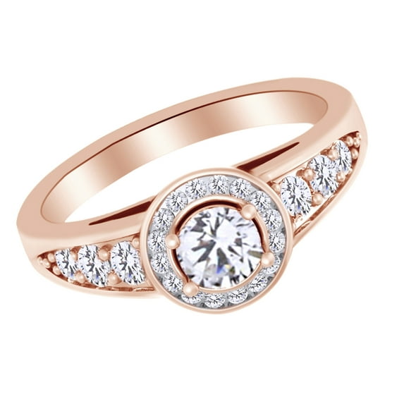 AFFY 1.37 Ct White Natural Diamond Halo Engagement Ring in 14k Rose Gold Ring Size - 13