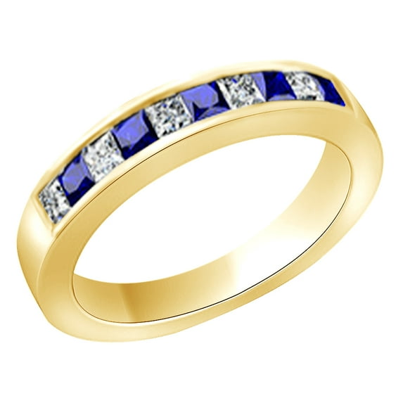 AFFY (1.3ct) Simulated Blue Sapphire & White Diamond Engagement Band Ring 14k Solid Gold With Ring Size 6.5