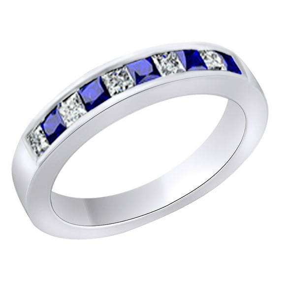 AFFY (1.3ct) Simulated Blue Sapphire & White Diamond Engagement Band Ring 14k Solid Gold With Ring Size 9.5