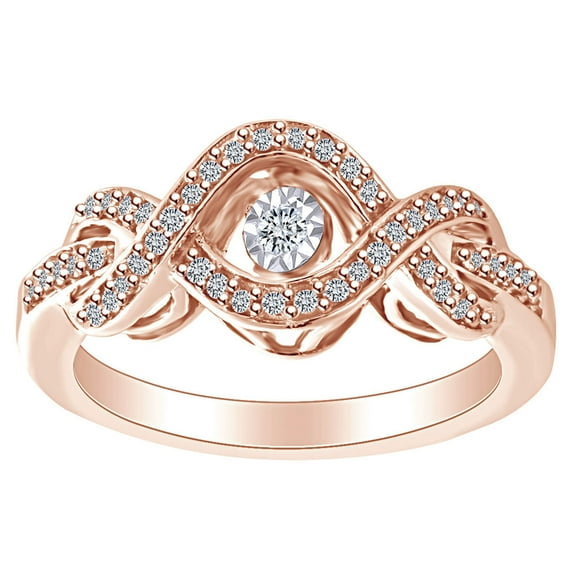 AFFY 1/4 Carat Round Cut White Natural Diamond Infinity Ring In 10K Solid Rose Gold (0.25 Cttw)