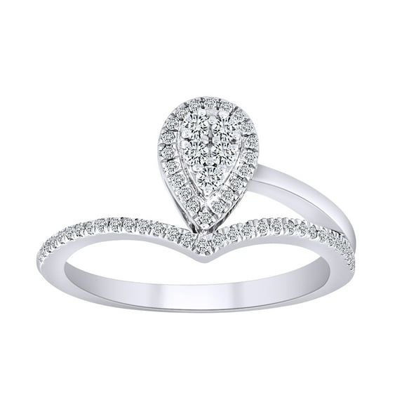 AFFY 1/4 Carat Round White Natural Diamond Cocktail Ring In 10K Solid White Gold (0.25 Cttw)-Ring Size-8