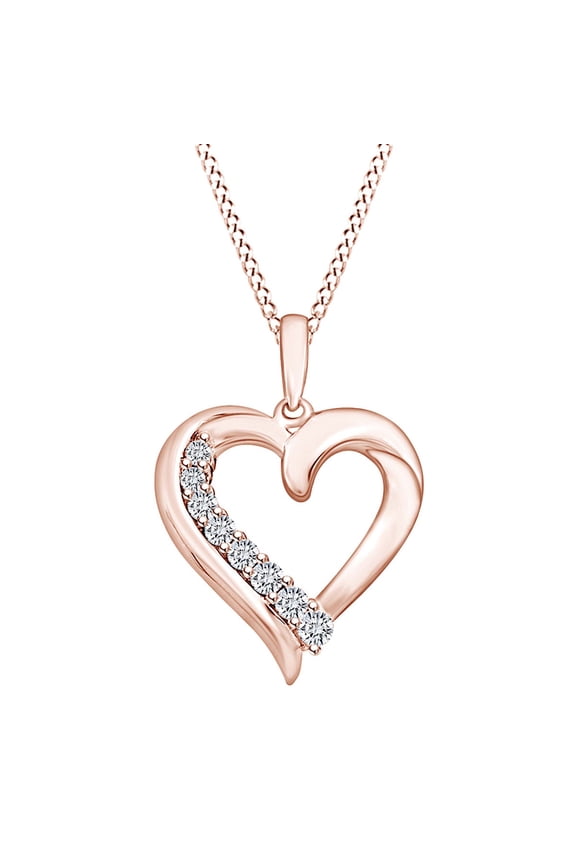 1/4 Carat Round White Natural Diamond Heart Love Pendant Necklace In 14K Solid Rose Gold (I-J Color, I2-I3 Clarity, 0.25 Cttw)