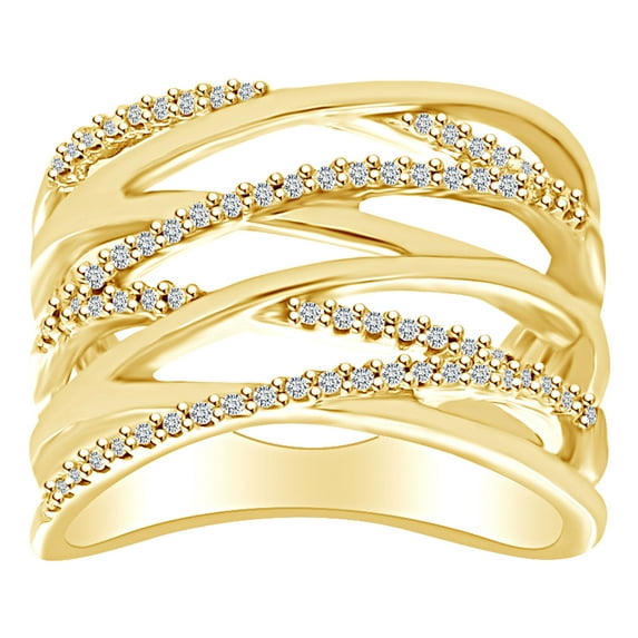 AFFY 1/4 Carat Round White Natural Diamond Intertwined Band Ring In 10K Solid Yellow Gold (0.25 Cttw)