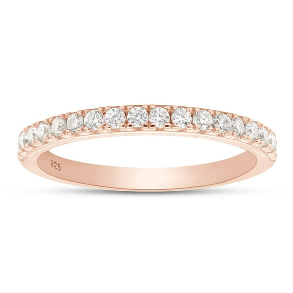 AFFY 1/4 Carat (ctw) Round Moissanite Diamond Half Eternity Wedding Stackable Band Ring for Women 14k Rose Gold Over Sterling Silver (0.25 Ctw) Ring Size-10