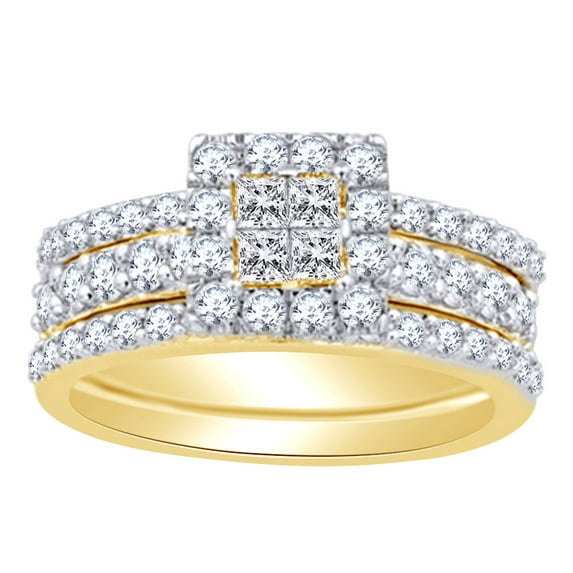 AFFY 1.4 Ct Round White Natural Diamond Enhancer Bridal Ring Set in 14k Yellow Gold Ring Size - 13.5