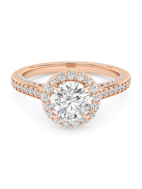 1.40 Carat (ctw) Halo Solitaire Engagement Ring For Womens, Round Lab Created Moissanite Promise Ring For Her In 14k Solid Rose Gold | VVS1 Quality Ring Size-4