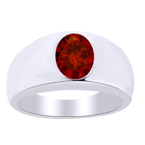 AFFY 1.40 Ct Oval Shape Simulated Garnet Men's Ring in 14k White Gold Over Sterling Silver Ring Size - 12.5