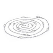 AFFY 1.40CT 2.9MM Round Moissanite Diamond Station Minimalist Body Waist Chain 14K White Gold over Silver- 30IN