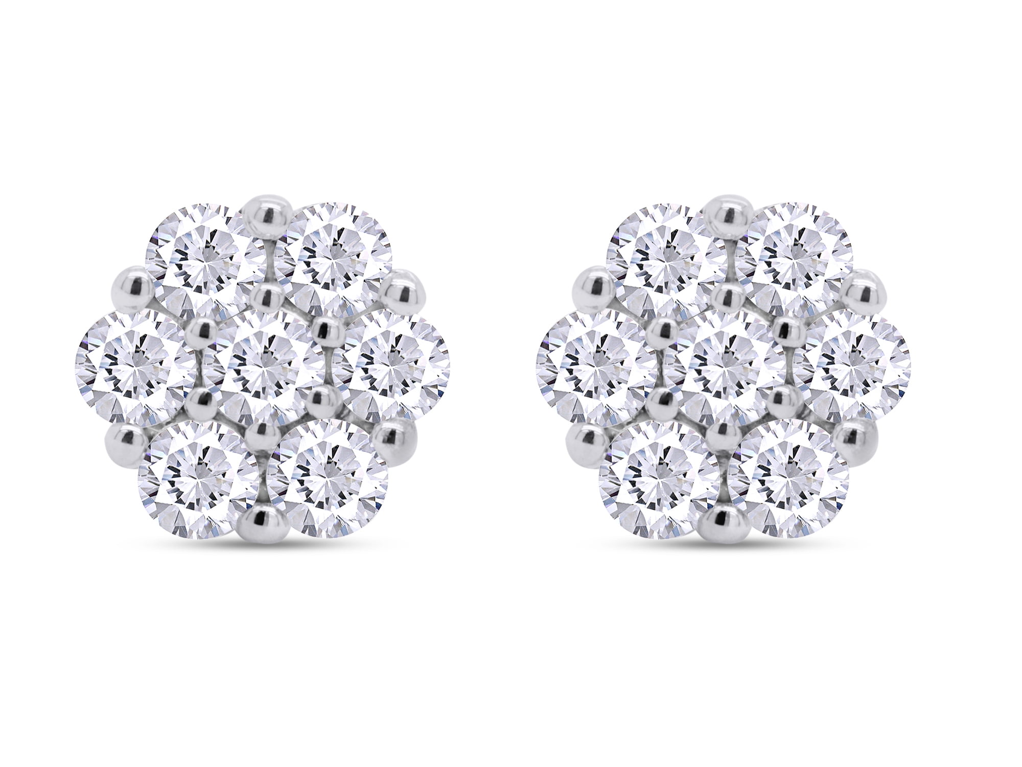 AFFY  1.40CT Moissanite Diamond Flower Cluster Stud Earrings for Women 14K White Gold over Silver
