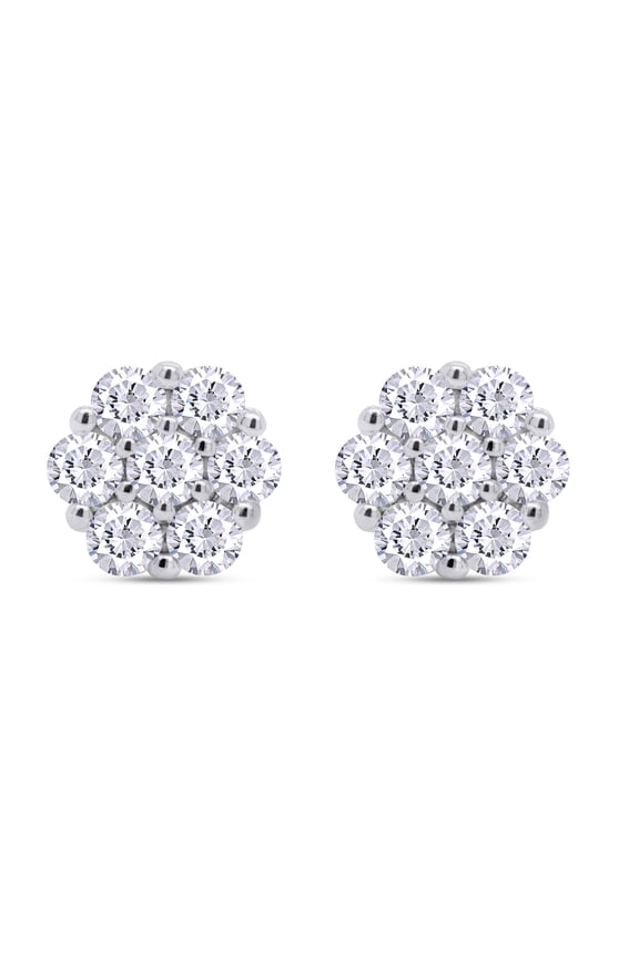 1.40CT Moissanite Diamond Flower Cluster Stud Earrings for Women 14K White Gold over Silver
