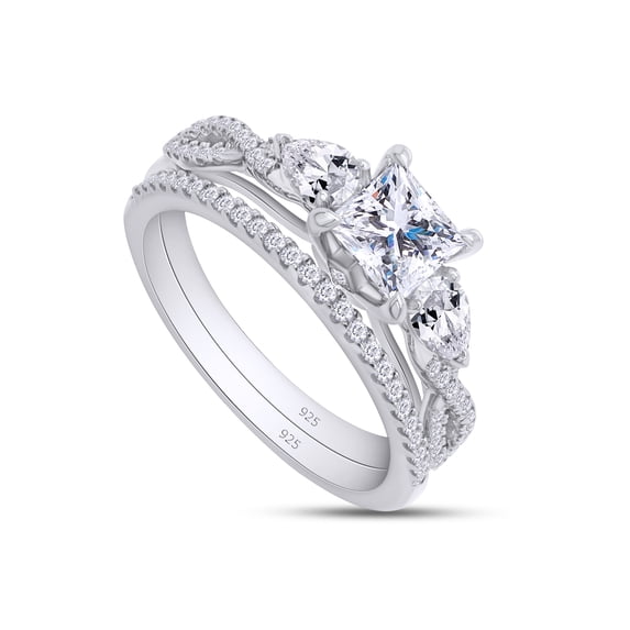 AFFY 1.40CT Princess & Pear Moissanite Diamond 3-Stone Bridal Set Ring ...