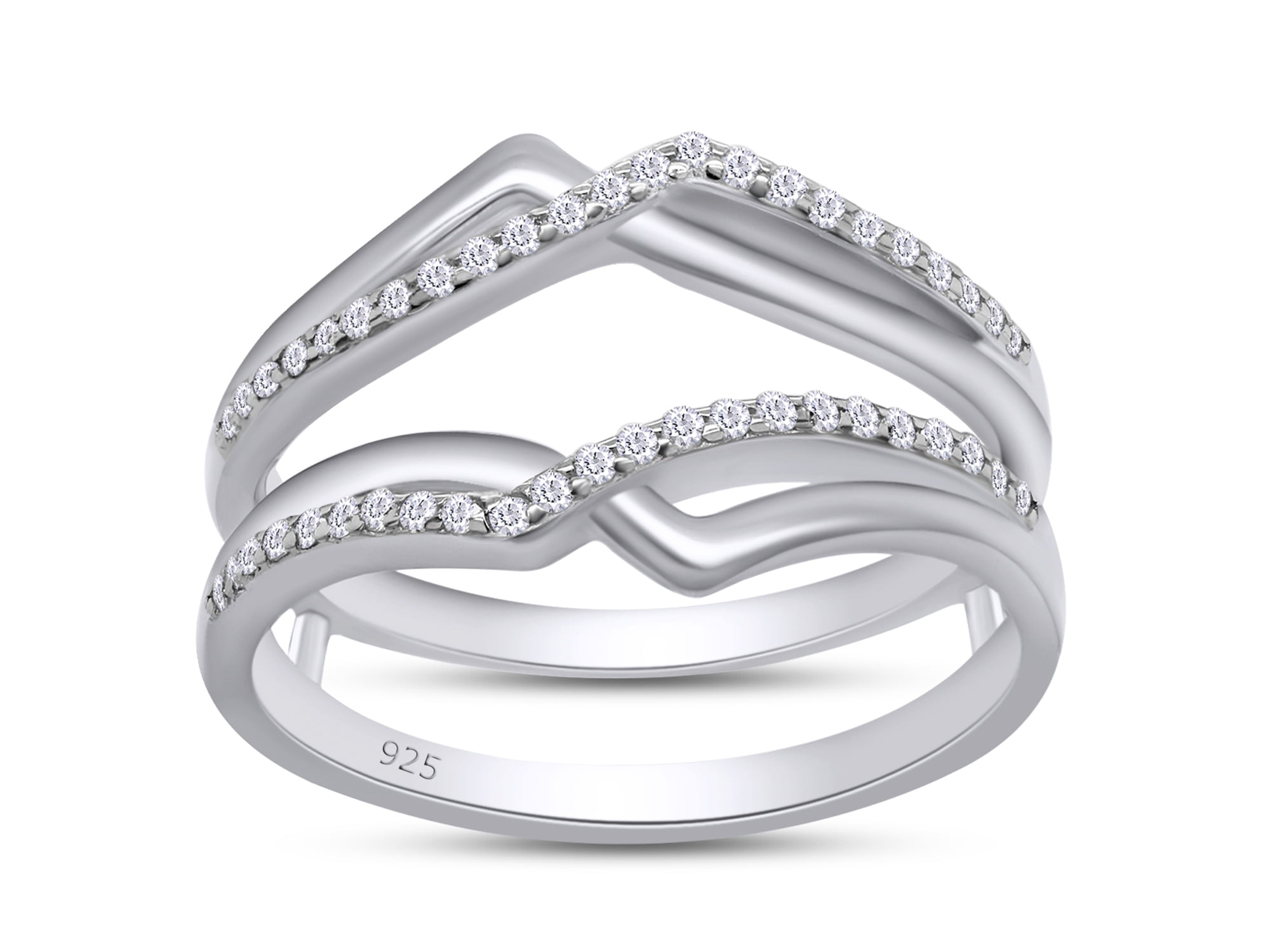 SAVEARTH DIAMONDS Men's Lab Created Moissanite Wedding Band - 0.25 Ct Double Row In 14k White Gold Over Silver, Size 13