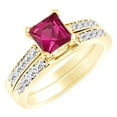 thumbnail image 1 of AFFY (1.42 cttw) Simulated Pink Sapphire & White Natural Diamond Engagement Wedding Ring Set In 14k Yellow Gold With Ring Size 4, 1 of 1