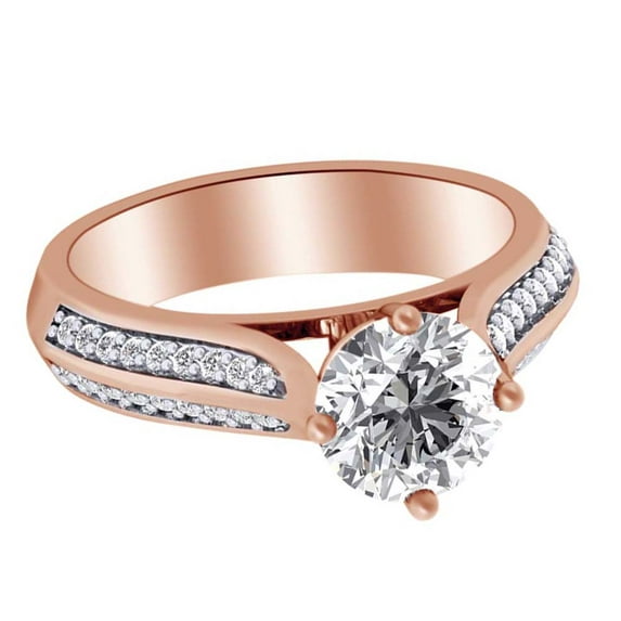 AFFY 1.47 Ct White Natural Diamond Solitaire Promise Engagement Ring in 14k Rose Gold Ring Size - 11