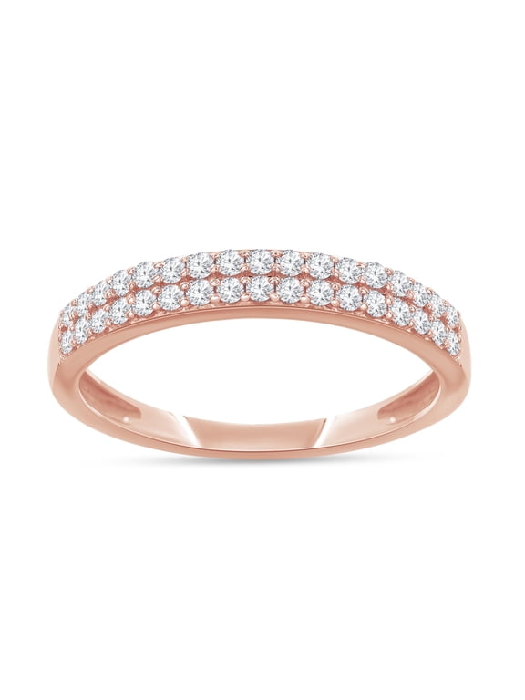 1/4ctw Double Row Band Ring, Lab Grown Diamond Wedding Band Ring For Women In 14k Rose Gold Plated 925 Sterling Silver Jewelry (0.25 Ctw) Size-6