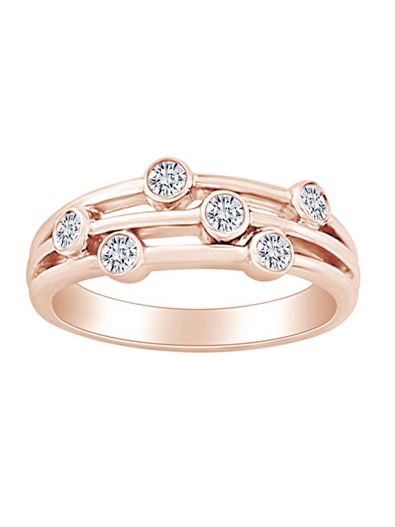 1/5 Carat Round Cut White Natural Diamond Three Row Bubbels Engagement Ring In 14k Solid Rose Gold (0.2 Cttw) Ring Size-5.5