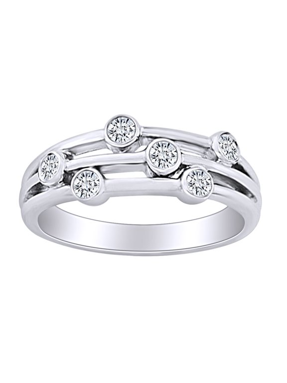 1/5 Carat Round Cut White Natural Diamond Three Row Bubbels Engagement Ring In 14k Solid White Gold (0.2 Cttw) Ring Size-9
