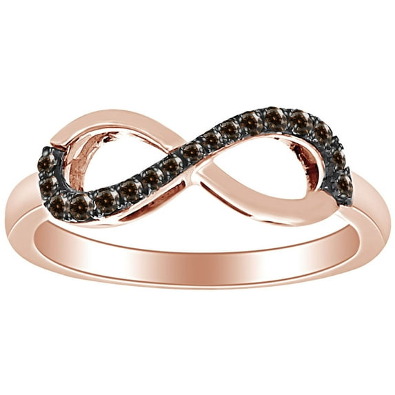 AFFY 1/5 Carat Round Shape Brown Natural Diamond Infinity Band Ring 10K Solid Rose Gold (0.20 Cttw)-Ring Size-9