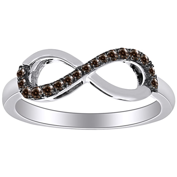 AFFY 1/5 Carat Round Shape Brown Natural Diamond Infinity Band Ring 10K Solid White Gold (0.20 Cttw)-Ring Size-7