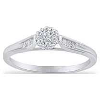 AFFY 1/5 Carat Round Shape Natural White Diamond Flower-Shaped Promise Ring In 14K Gold Over Sterling Silver (0.2 Cttw, J-K Color, I2-I3 Clarity)