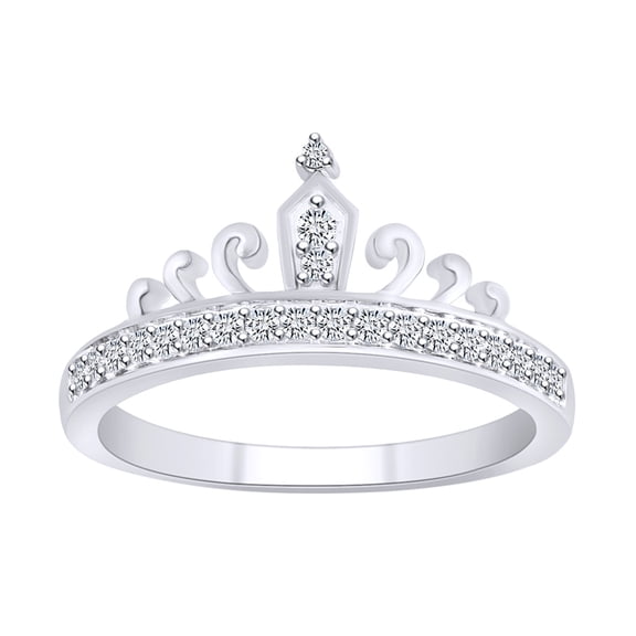 AFFY 1/5 Carat Round Shape White Natural Diamond Crown Ring In 10K Solid White Gold-Ring Size-8.5
