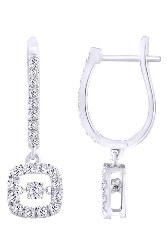 (1.5 cttw) Round Cut White Natural Dancing Diamond Square Drop Earrings In 14k White Gold