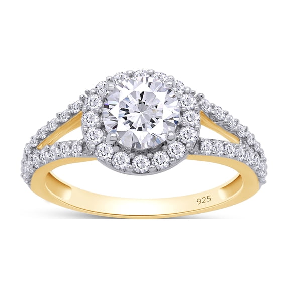 AFFY 1.50CT 6.5MM Round Moissanite Diamond Halo Split Shank Ring for Women 14K Yellow Gold over silver-5.5