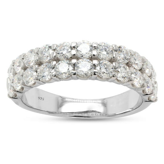 AFFY 1.50CT Moissanite Diamond Double Row Wedding Band Ring in 14K White Gold over Silver-4