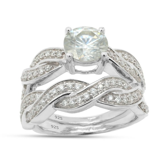 AFFY 1.50CT Moissanite Diamond Infinity Wedding Bridal Set for Women 18K White Gold over Silver-4