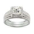 thumbnail image 1 of AFFY 1.50CT Princess & Round Lab Created Moissanite Diamond Halo Bridal Ring Set in 14K White Gold over Sterling Silver-4.5, 1 of 8