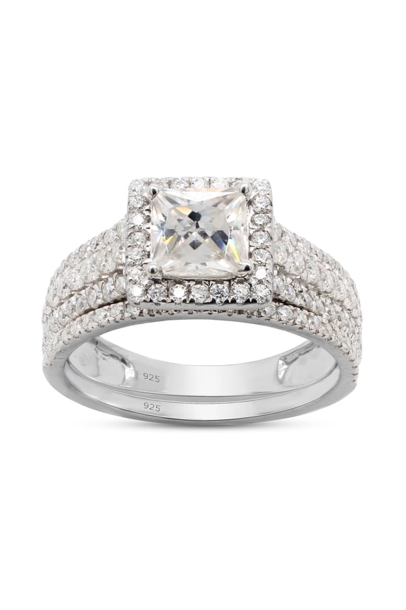 1.50CT Princess & Round Lab Created Moissanite Diamond Halo Bridal Ring Set in 14K White Gold over Sterling Silver-5