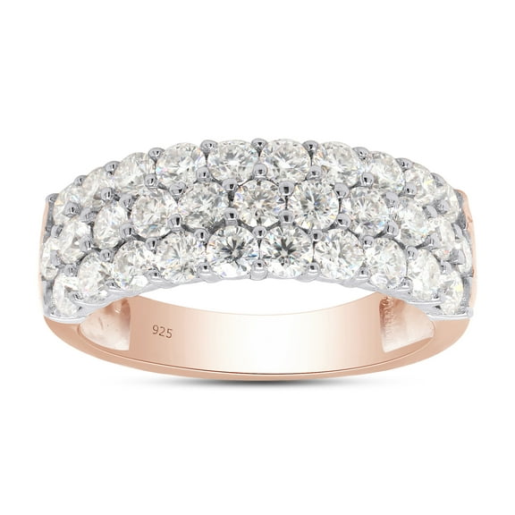 AFFY 1.50CT Round Moissanite Diamond 3-Row Half Eternity Anniversary Band Ring 14K Rose Gold over Silver-4