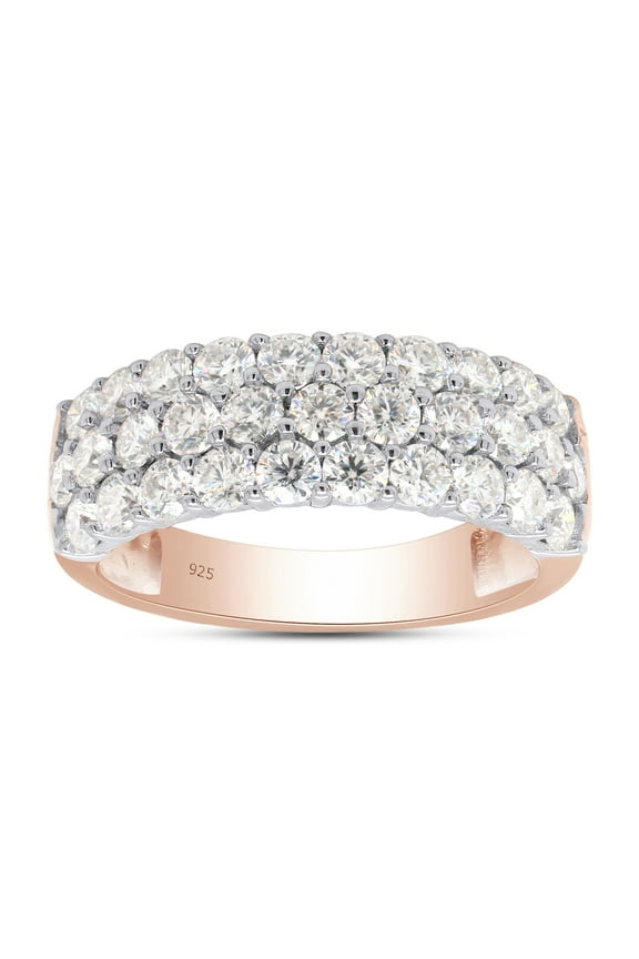 1.50CT Round Moissanite Diamond 3-Row Half Eternity Anniversary Band Ring 14K Rose Gold over Silver-4