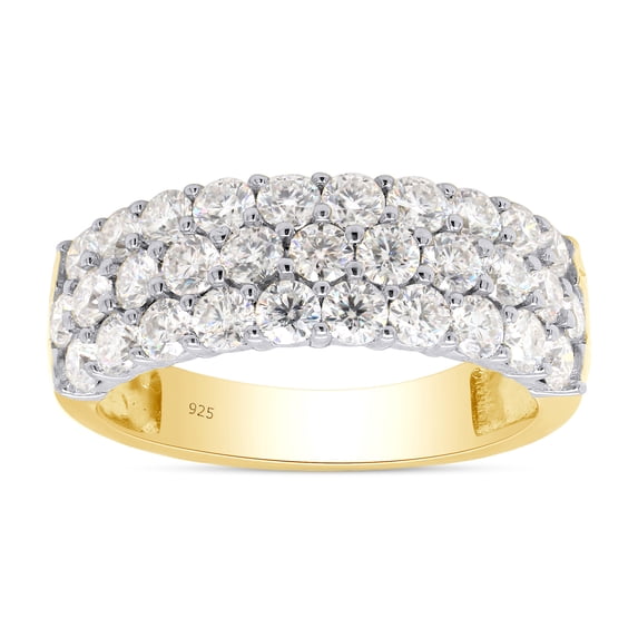 AFFY 1.50CT Round Moissanite Diamond 3-Row Half Eternity Anniversary Band Ring 14K Yellow Gold over Silver-7.5