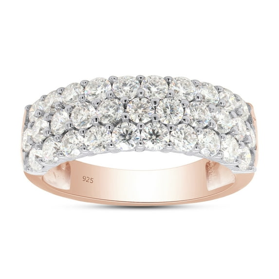 AFFY 1.50CT Round Moissanite Diamond 3-Row Half Eternity Anniversary Band Ring 14K Rose Gold over Silver-6