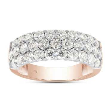 AFFY 1.50CT Round Moissanite Diamond 3-Row Half Eternity Anniversary Band Ring 14K Rose Gold over Silver-8