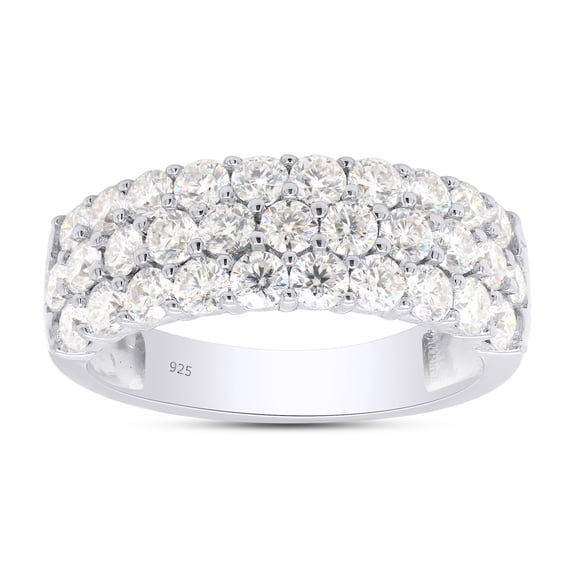 AFFY 1.50CT Round Moissanite Diamond 3-Row Half Eternity Anniversary Band Ring 14K White Gold over Silver-4