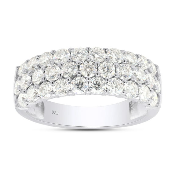 AFFY 1.50CT Round Moissanite Diamond 3-Row Half Eternity Anniversary Band Ring in 14K White Gold over Sterling Silver-9.5