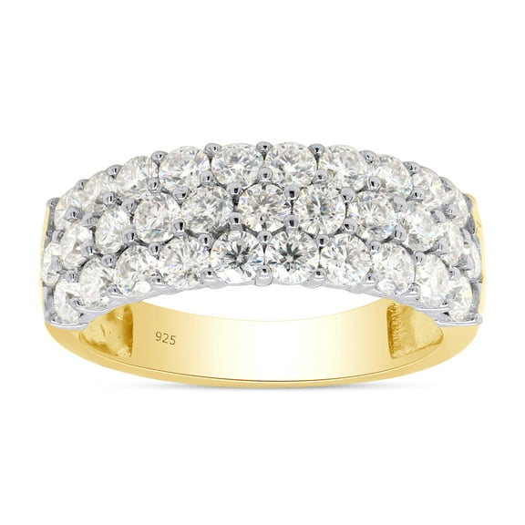 AFFY 1.50CT Round Moissanite Diamond 3-Row Half Eternity Anniversary Band Ring 14K Yellow Gold over Silver-10
